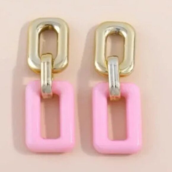 Gold and Pink Geometric Earrings - Picture 1 of 2